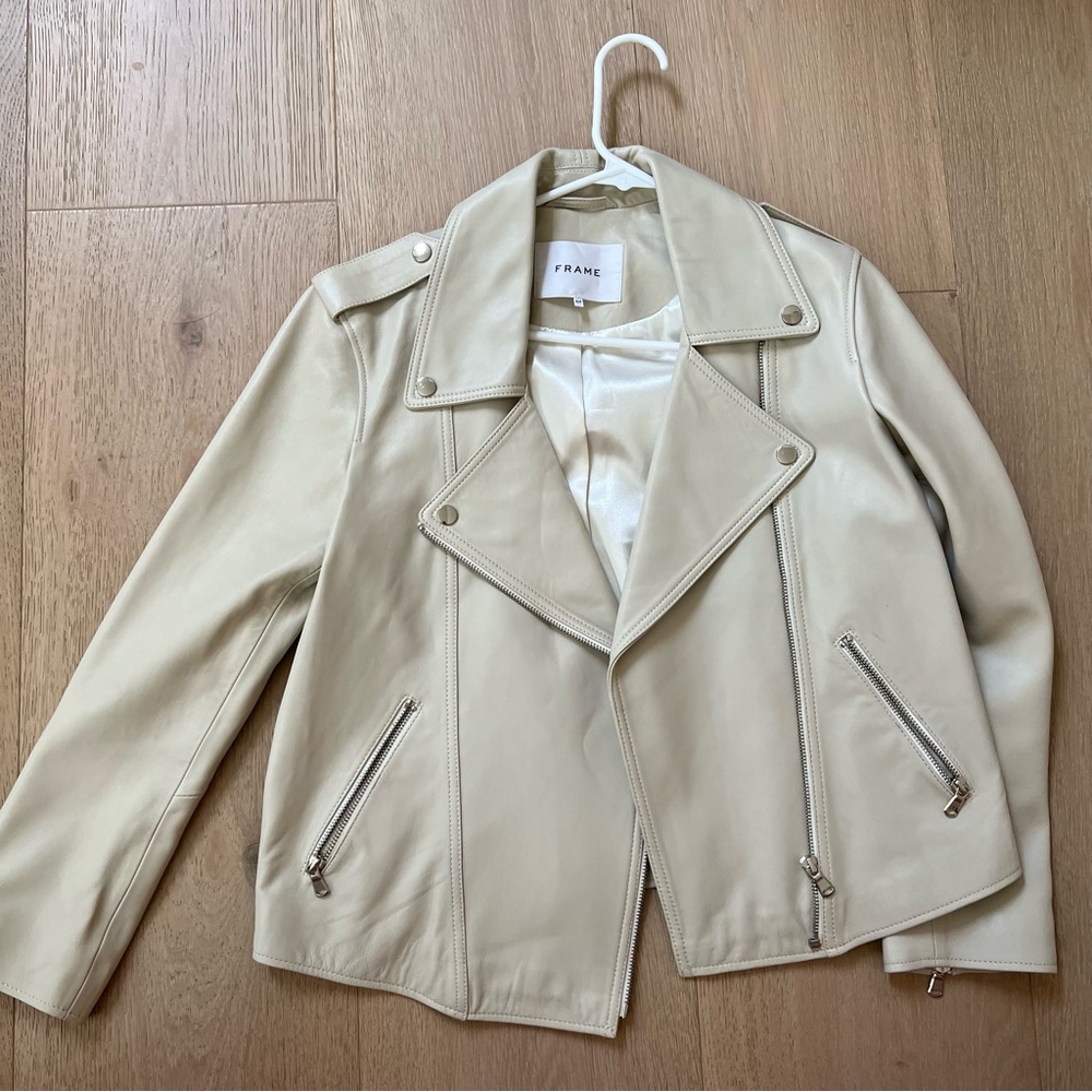Frame Denim Cream Leather Jacket